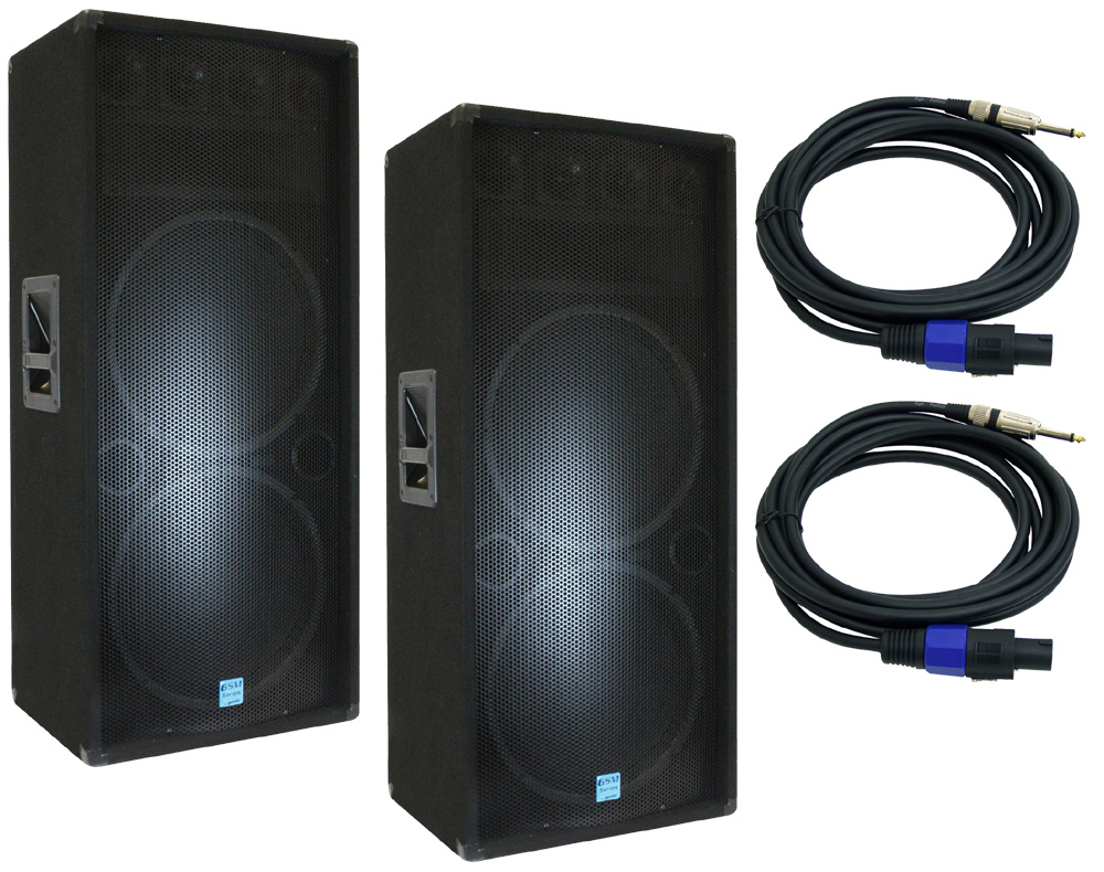 2) Pro Audio Gemini DJ GSM-3250 Passive Dual 15" 2400 Watt PA Speakers Speakon...