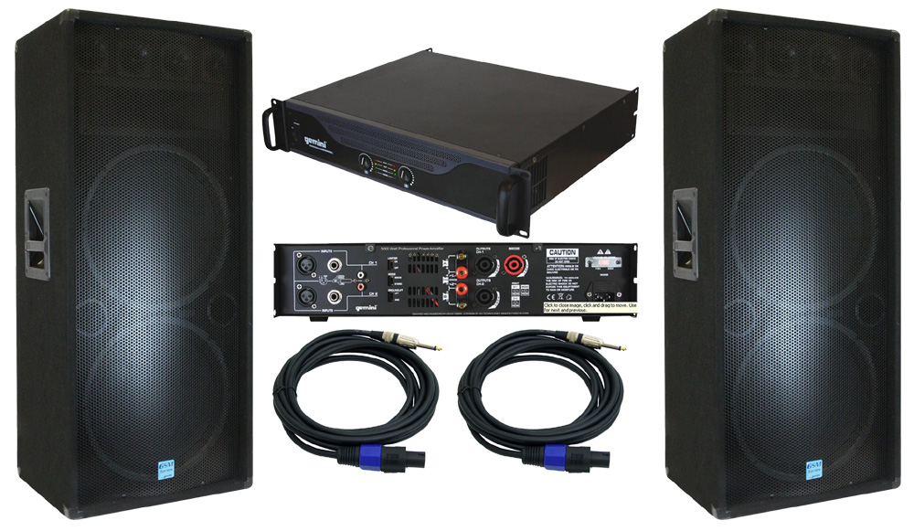 2) Audio Gemini DJ GSM-3250 Passive Dual 15" 2400 Watt PA Speakers with Speakon Cables & 6000W...