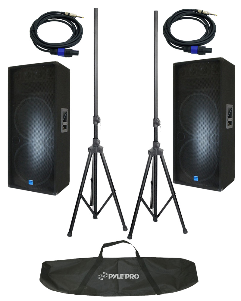 Gemini (2) New Pro Audio DJ 2400 Watt Passive Dual 15" Speakers Stands & Cables - DJPACKAGE673