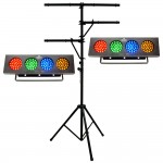 (2) DJ BANK Multi Color LED Chase Effect Chauvet Light with Multi Arm T-Bar Chauvet Lighting Tripod Stand Package Combo