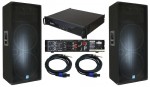 (2) Pro Audio Gemini DJ GSM-3250 Passive Dual 15" 2400 Watt PA Speakers with Speakon Cables & 6000W Amp