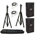 Pro Audio DJ (2) Peavey PV112 Single 12" 2-Way 800 Watt Passive Speakers with Tripod Stands & 1/4" to 1/4" Cables