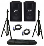 Pro Audio DJ (2) Peavey PV115 15" 2-Way 400W Passive Loud Speakers with Stands & 1/4" to Speakon Cables