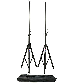 (2) DJ PA Speaker Universal Stands and Nylon Carrying Bag Package